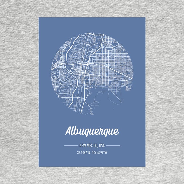 City map in blue: Albuquerque New Mexico, USA with retro vintage flair by AtlasMirabilis